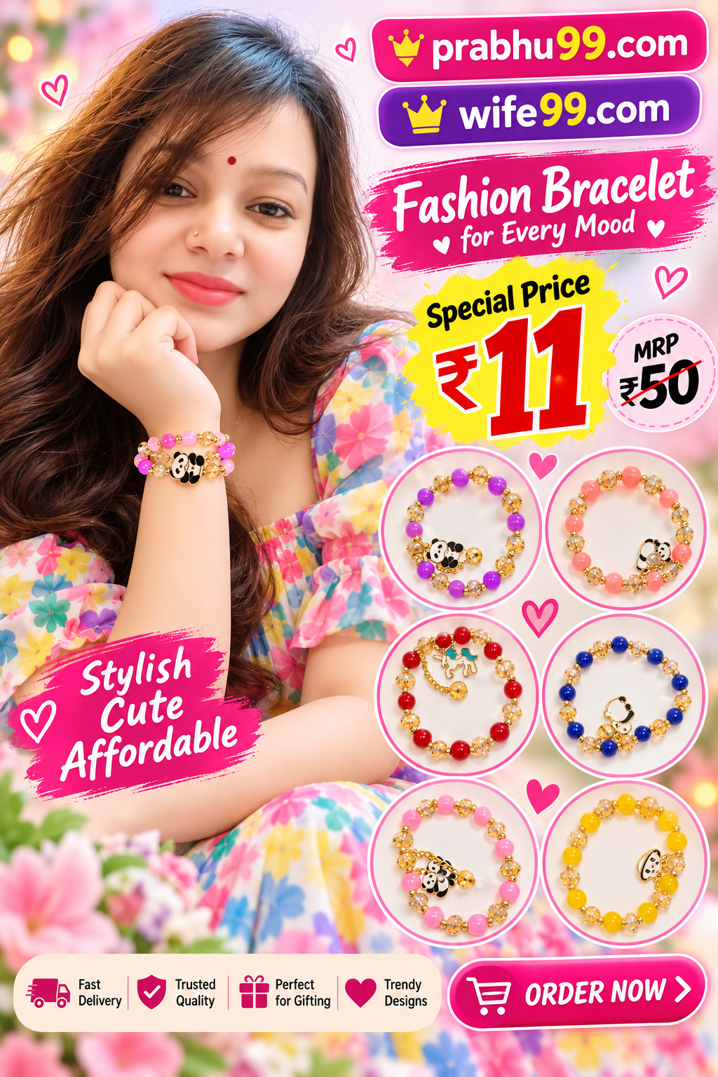 Panda Charm Rainbow Beads Bracelet – Cute & Colorful Fashion Collection