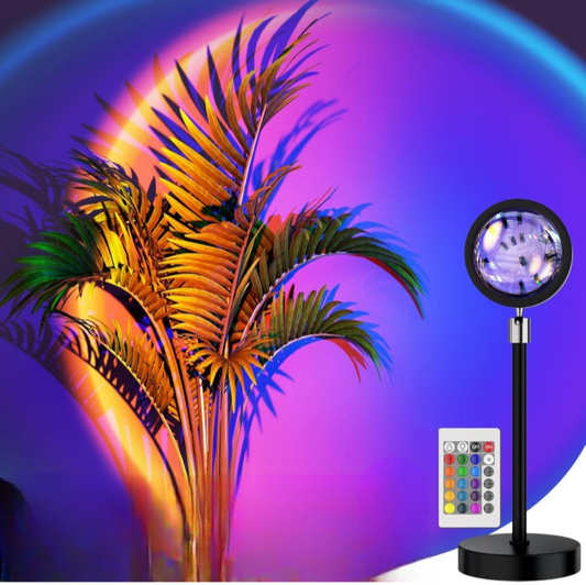 RGB Sunset Projection Floor Lamp with Remote Control | 16 Color LED Mood Light for Home Decor, Bedroom & Photography
