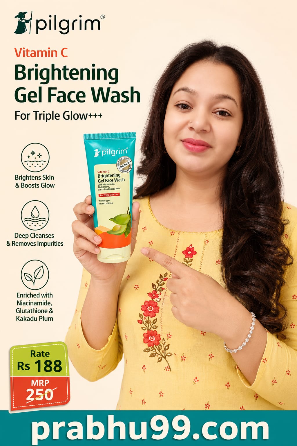 Pilgrim Vitamin C Brightening Gel Face Wash – 100 ml